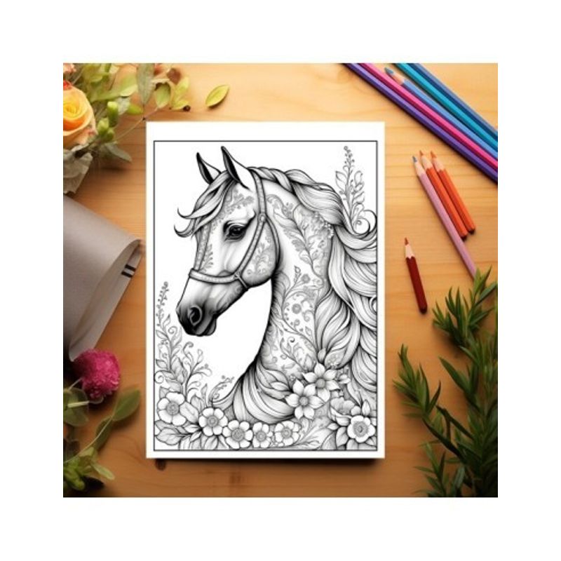 Carti si Birotica - Carti - Carti pentru copii - Carti de colorat - Carte de colorat pentru relaxare si antistres, 50 de ilustratii, Cai Florali, 106 pagini, A5 - Infinity.ro