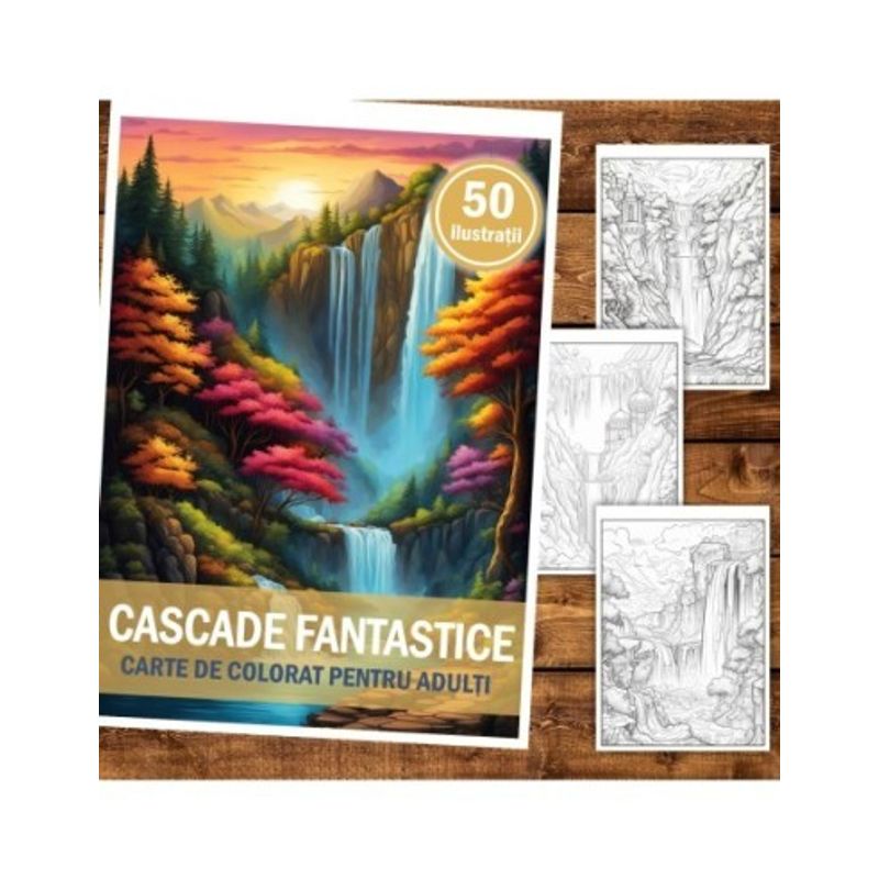 Carti si Birotica - Carti - Carti pentru copii - Carti de colorat - Carte de colorat pentru relaxare si antistres, 50 de ilustratii, Cascade fantastice, 106 pagini, A5 - Infinity.ro