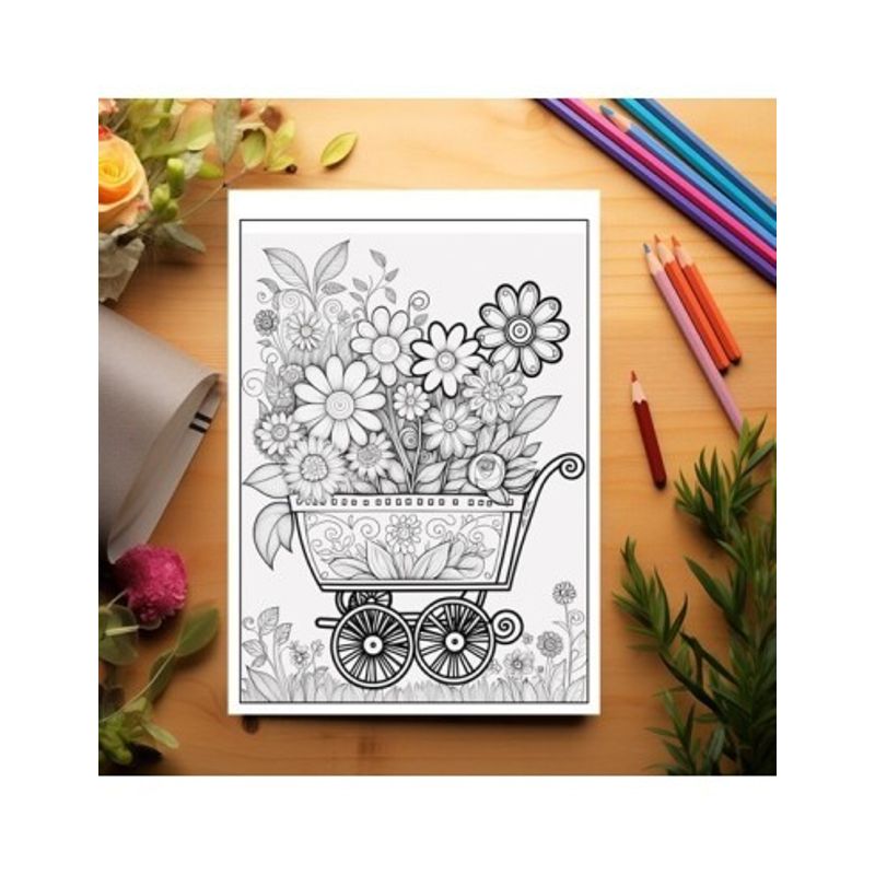 Carti si Birotica - Carti - Carti pentru copii - Carti de colorat - Carte de colorat pentru relaxare si antistres, 50 de ilustratii, Carucioare cu flori, 106 pagini, A5 - Infinity.ro