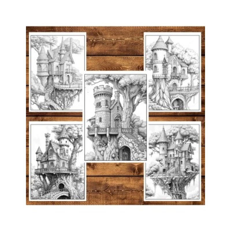 Carti si Birotica - Carti - Carti pentru copii - Carti de colorat - Carte de colorat pentru relaxare si antistres, 50 de ilustratii, Castele in copaci, 106 pagini, A5 - Infinity.ro