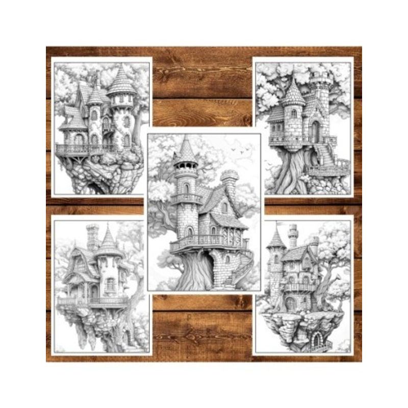 Carti si Birotica - Carti - Carti pentru copii - Carti de colorat - Carte de colorat pentru relaxare si antistres, 50 de ilustratii, Castele in copaci, 106 pagini, A5 - Infinity.ro