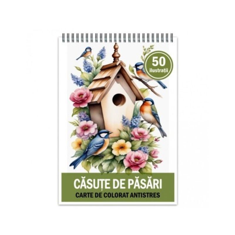 Carti si Birotica - Carti - Carti pentru copii - Carti de colorat - Carte de colorat pentru relaxare si antistres, 50 de ilustratii, Casute de pasari, 106 pagini, A5 - Infinity.ro