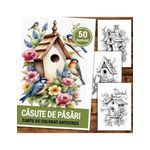 Carti si Birotica - Carti - Carti pentru copii - Carti de colorat - Carte de colorat pentru relaxare si antistres, 50 de ilustratii, Casute de pasari, 106 pagini, A5 - Infinity.ro