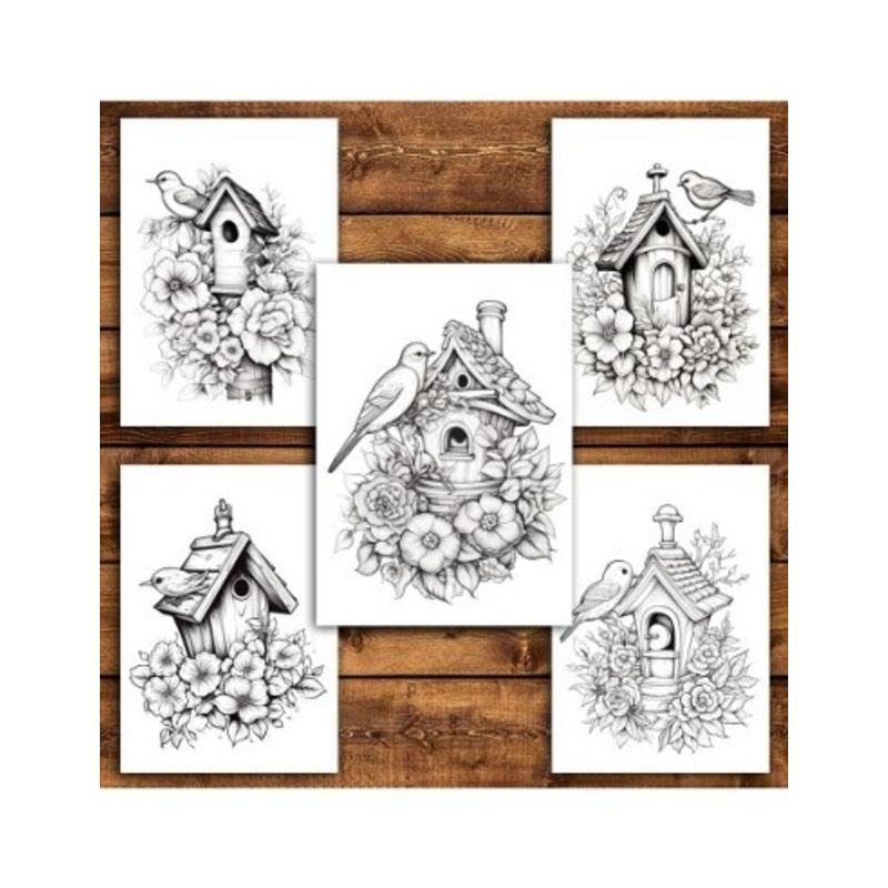 Carti si Birotica - Carti - Carti pentru copii - Carti de colorat - Carte de colorat pentru relaxare si antistres, 50 de ilustratii, Casute de pasari, 106 pagini, A5 - Infinity.ro
