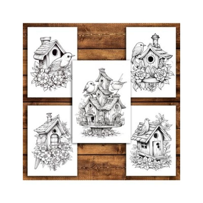 Carti si Birotica - Carti - Carti pentru copii - Carti de colorat - Carte de colorat pentru relaxare si antistres, 50 de ilustratii, Casute de pasari, 106 pagini, A5 - Infinity.ro