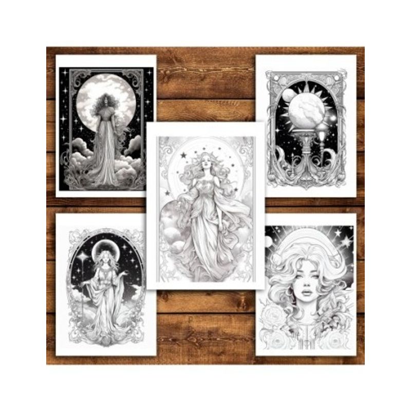 Carti si Birotica - Carti - Carti pentru copii - Carti de colorat - Carte de colorat pentru relaxare si antistres, 50 de ilustratii, Celestial Tarot 106 pagini, A5 - Infinity.ro