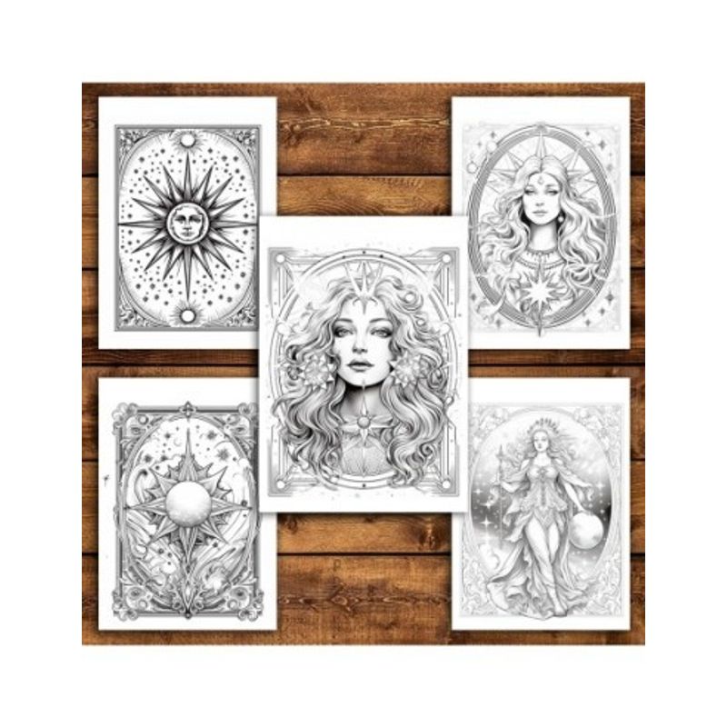 Carti si Birotica - Carti - Carti pentru copii - Carti de colorat - Carte de colorat pentru relaxare si antistres, 50 de ilustratii, Celestial Tarot 106 pagini, A5 - Infinity.ro