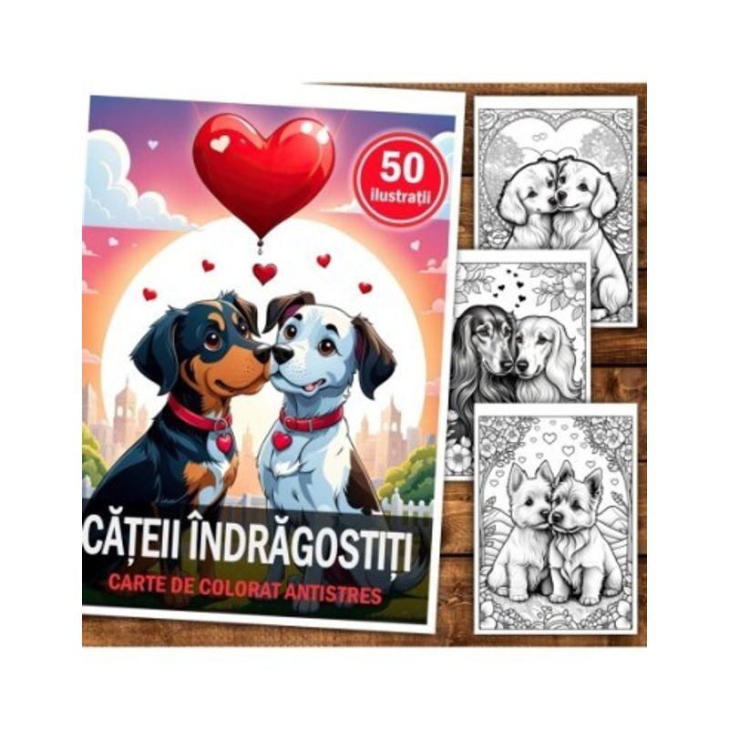 Carti si Birotica - Carti - Carti pentru copii - Carti de colorat - Carte de colorat pentru relaxare si antistres, 50 de ilustratii, Catei Indragostiti, 106 pagini, A5 - Infinity.ro