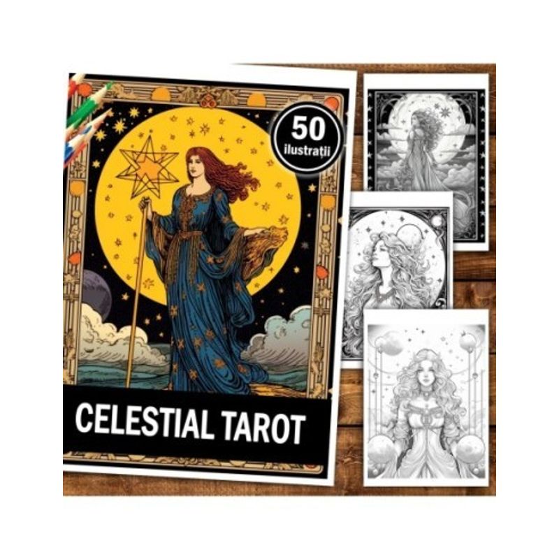 Carti si Birotica - Carti - Carti pentru copii - Carti de colorat - Carte de colorat pentru relaxare si antistres, 50 de ilustratii, Celestial Tarot 106 pagini, A5 - Infinity.ro