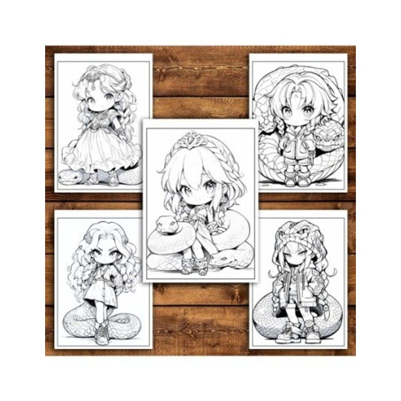 Carti si Birotica - Carti - Carti pentru copii - Carti de colorat - Carte de colorat pentru relaxare si antistres, 50 de ilustratii, Chibi Snake Girls, 106 pagini, A5 - Infinity.ro