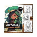 Carti si Birotica - Carti - Carti pentru copii - Carti de colorat - Carte de colorat pentru relaxare si antistres, 50 de ilustratii, Chibi Snake Girls, 106 pagini, A5 - Infinity.ro