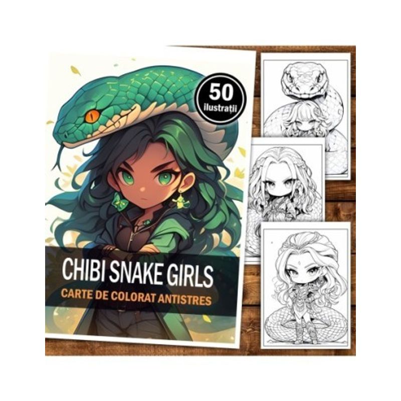Carti si Birotica - Carti - Carti pentru copii - Carti de colorat - Carte de colorat pentru relaxare si antistres, 50 de ilustratii, Chibi Snake Girls, 106 pagini, A5 - Infinity.ro