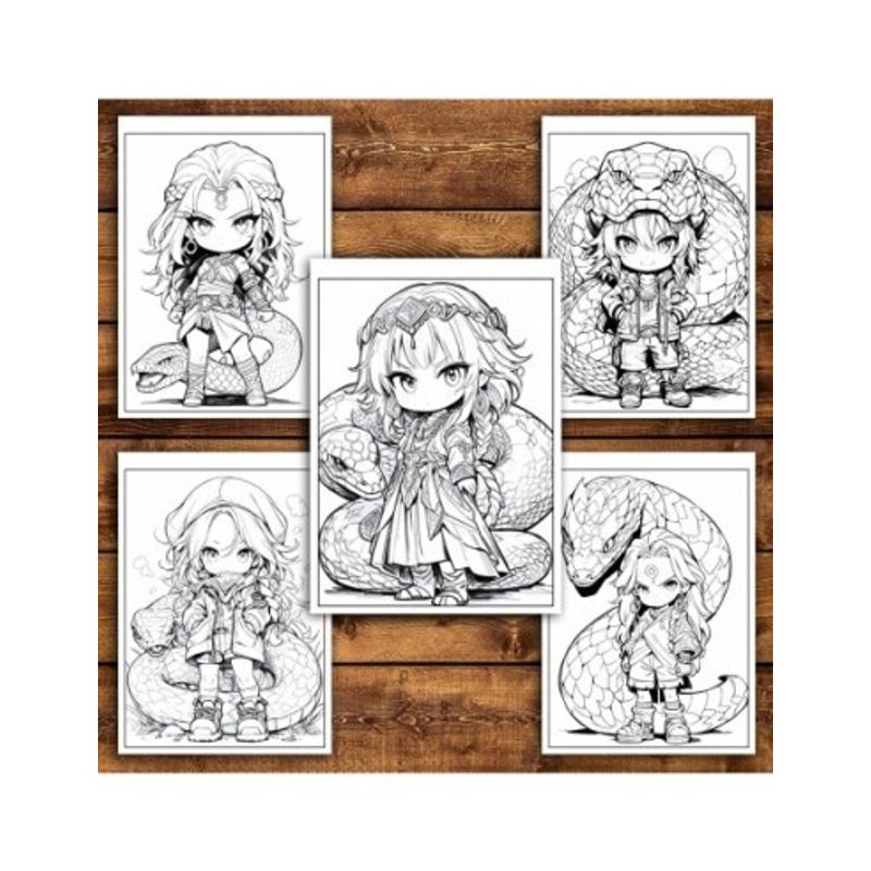 Carti si Birotica - Carti - Carti pentru copii - Carti de colorat - Carte de colorat pentru relaxare si antistres, 50 de ilustratii, Chibi Snake Girls, 106 pagini, A5 - Infinity.ro