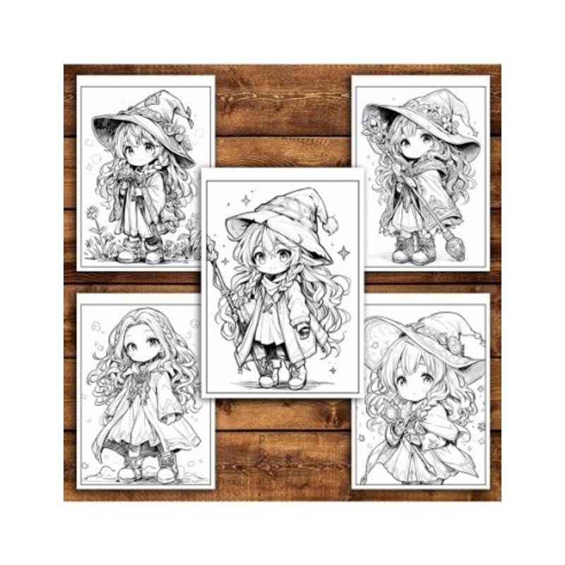 Carti si Birotica - Carti - Carti pentru copii - Carti de colorat - Carte de colorat pentru relaxare si antistres, 50 de ilustratii, Chibi Wizards, 106 pagini, A5 - Infinity.ro