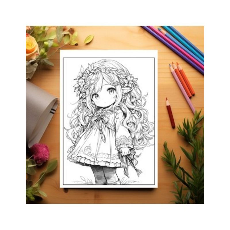 Carti si Birotica - Carti - Carti pentru copii - Carti de colorat - Carte de colorat pentru relaxare si antistres, 50 de ilustratii, Chibi Elf Girls, 106 pagini, A5 - Infinity.ro