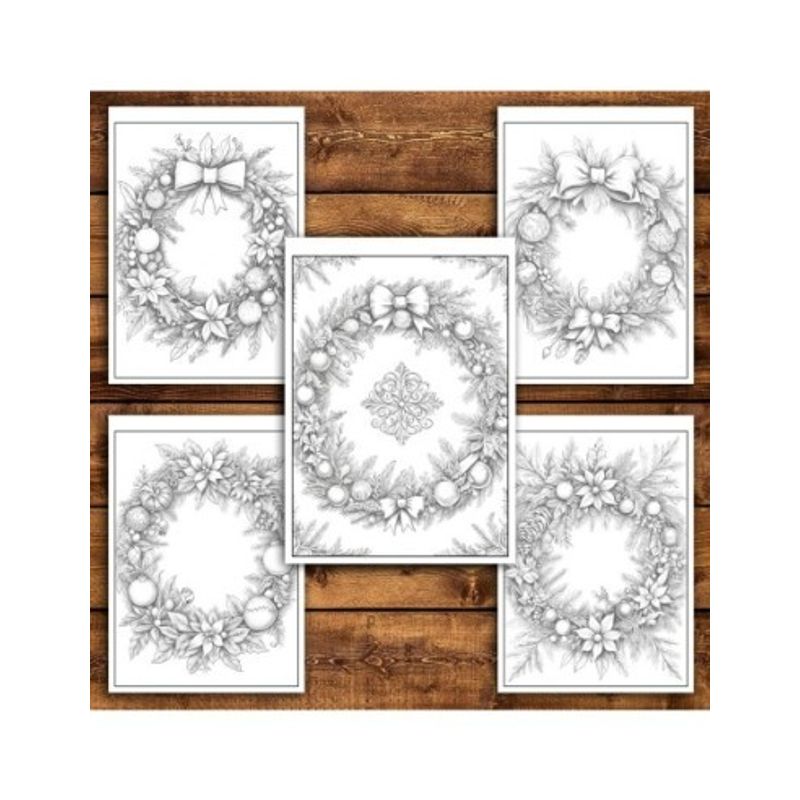 Carti si Birotica - Carti - Carti pentru copii - Carti de colorat - Carte de colorat pentru relaxare si antistres, 50 de ilustratii, Coronite De Craciun, 106 pagini, A5 - Infinity.ro