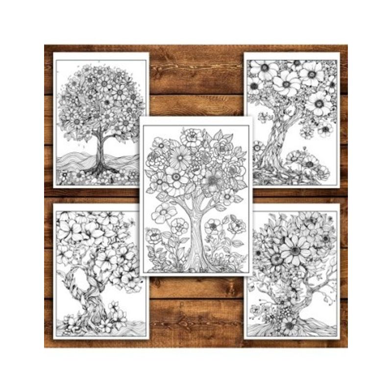 Carti si Birotica - Carti - Carti pentru copii - Carti de colorat - Carte de colorat pentru relaxare si antistres, 50 de ilustratii, Copaci Infloriti, 106 pagini, A5 - Infinity.ro