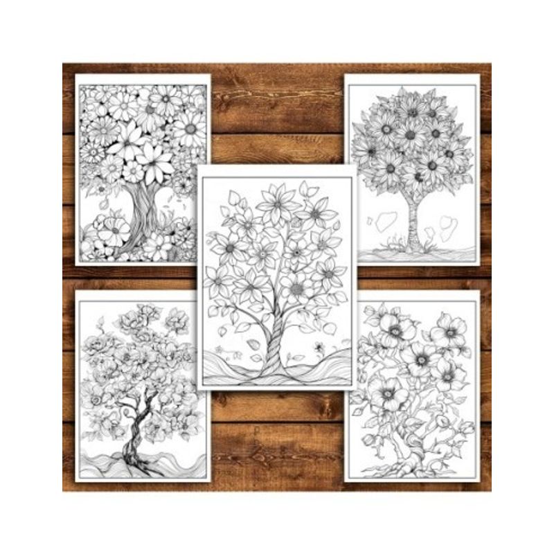 Carti si Birotica - Carti - Carti pentru copii - Carti de colorat - Carte de colorat pentru relaxare si antistres, 50 de ilustratii, Copaci Infloriti, 106 pagini, A5 - Infinity.ro