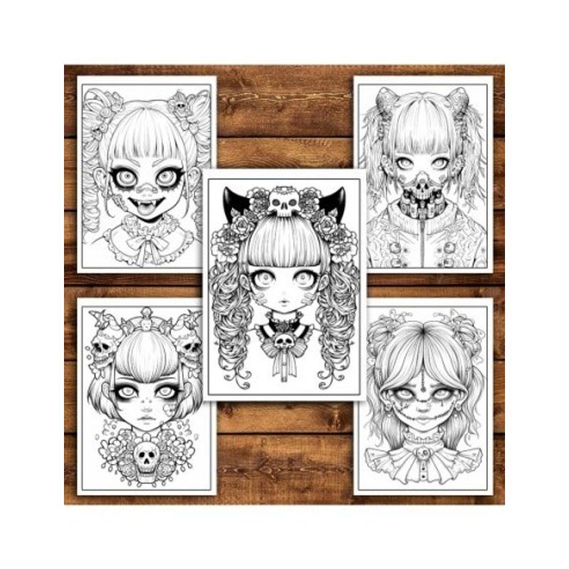 Carti si Birotica - Carti - Carti pentru copii - Carti de colorat - Carte de colorat pentru relaxare si antistres, 50 de ilustratii, Creepy Kawaii Girls, 106 pagini, A5 - Infinity.ro