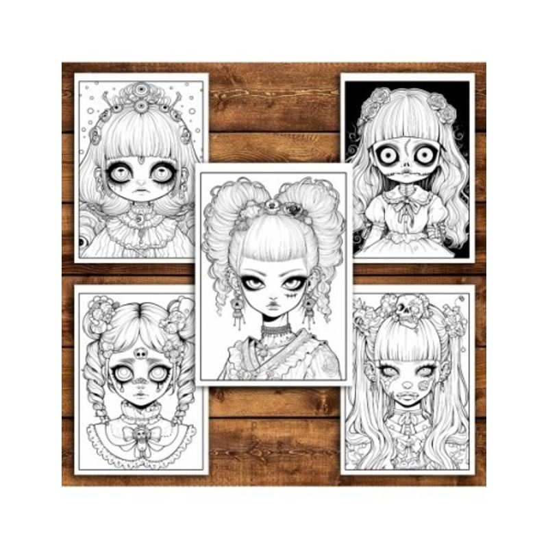 Carti si Birotica - Carti - Carti pentru copii - Carti de colorat - Carte de colorat pentru relaxare si antistres, 50 de ilustratii, Creepy Kawaii Girls, 106 pagini, A5 - Infinity.ro
