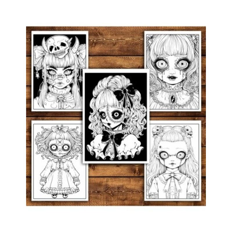 Carti si Birotica - Carti - Carti pentru copii - Carti de colorat - Carte de colorat pentru relaxare si antistres, 50 de ilustratii, Creepy Kawaii Girls, 106 pagini, A5 - Infinity.ro