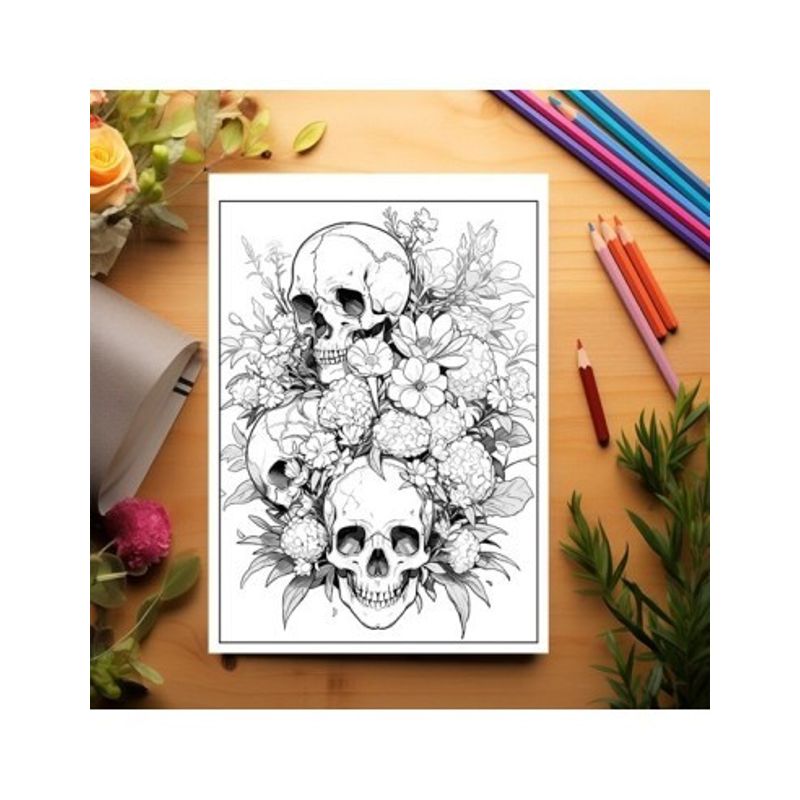 Carti si Birotica - Carti - Carti pentru copii - Carti de colorat - Carte de colorat pentru relaxare si antistres, 50 de ilustratii, Cranii Florale - Volumul II, 106 pagini, A5 - Infinity.ro