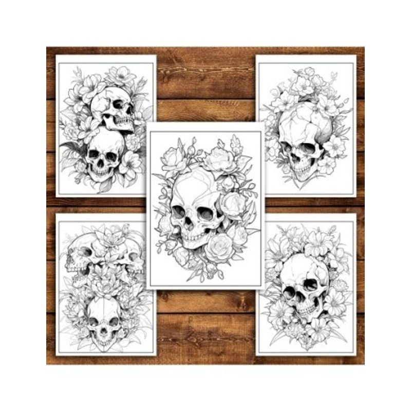 Carti si Birotica - Carti - Carti pentru copii - Carti de colorat - Carte de colorat pentru relaxare si antistres, 50 de ilustratii, Cranii Florale - Volumul II, 106 pagini, A5 - Infinity.ro