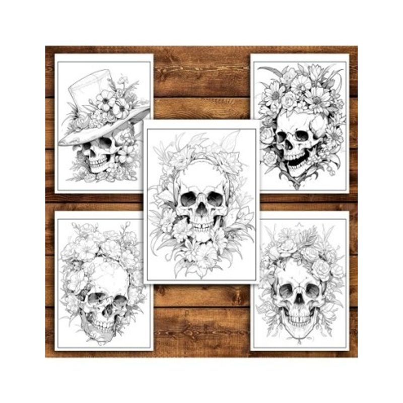Carti si Birotica - Carti - Carti pentru copii - Carti de colorat - Carte de colorat pentru relaxare si antistres, 50 de ilustratii, Cranii Florale - Volumul II, 106 pagini, A5 - Infinity.ro