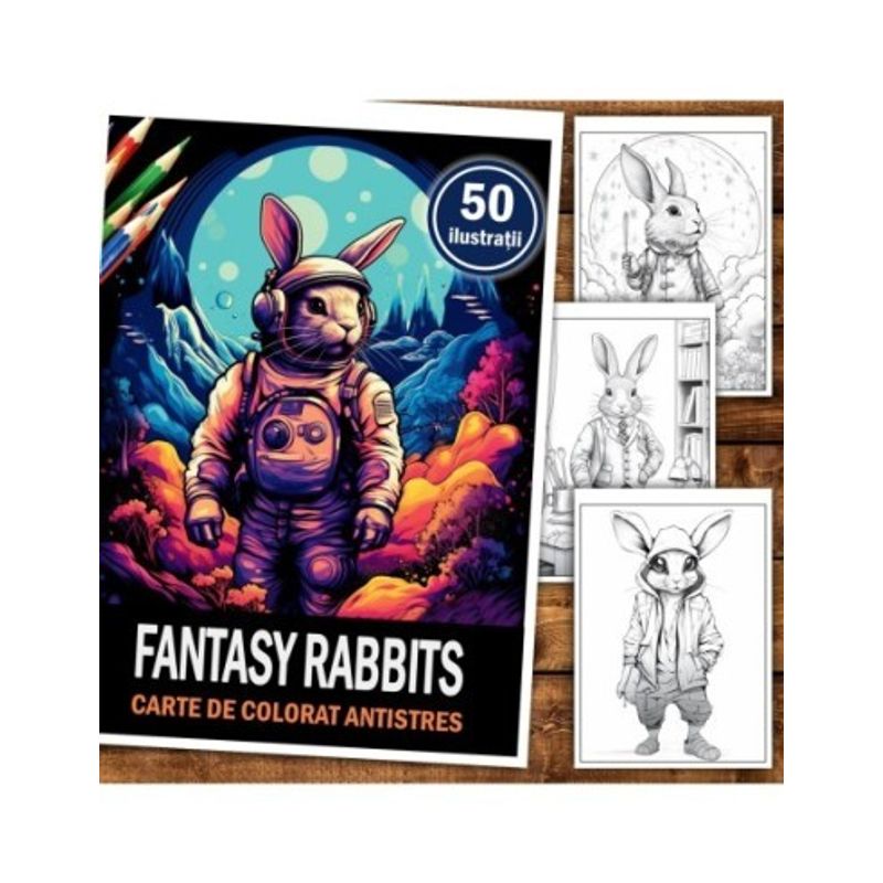 Carti si Birotica - Carti - Carti pentru copii - Carti de colorat - Carte de colorat pentru relaxare si antistres, 50 de ilustratii, Fantasy Rabbits, 106 pagini, A5 - Infinity.ro