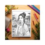 Carti si Birotica - Carti - Carti pentru copii - Carti de colorat - Carte de colorat pentru relaxare si antistres, 50 de ilustratii, Femei Asiatice, 106 pagini, A5 - Infinity.ro