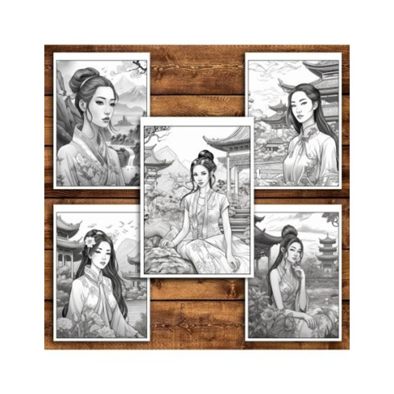 Carti si Birotica - Carti - Carti pentru copii - Carti de colorat - Carte de colorat pentru relaxare si antistres, 50 de ilustratii, Femei Asiatice, 106 pagini, A5 - Infinity.ro