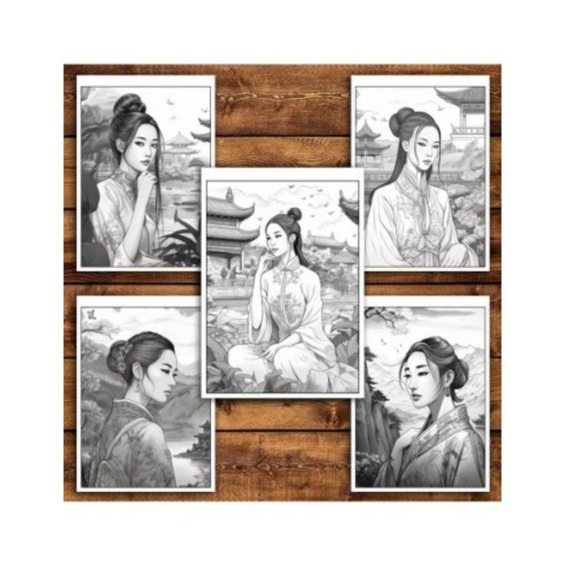 Carti si Birotica - Carti - Carti pentru copii - Carti de colorat - Carte de colorat pentru relaxare si antistres, 50 de ilustratii, Femei Asiatice, 106 pagini, A5 - Infinity.ro