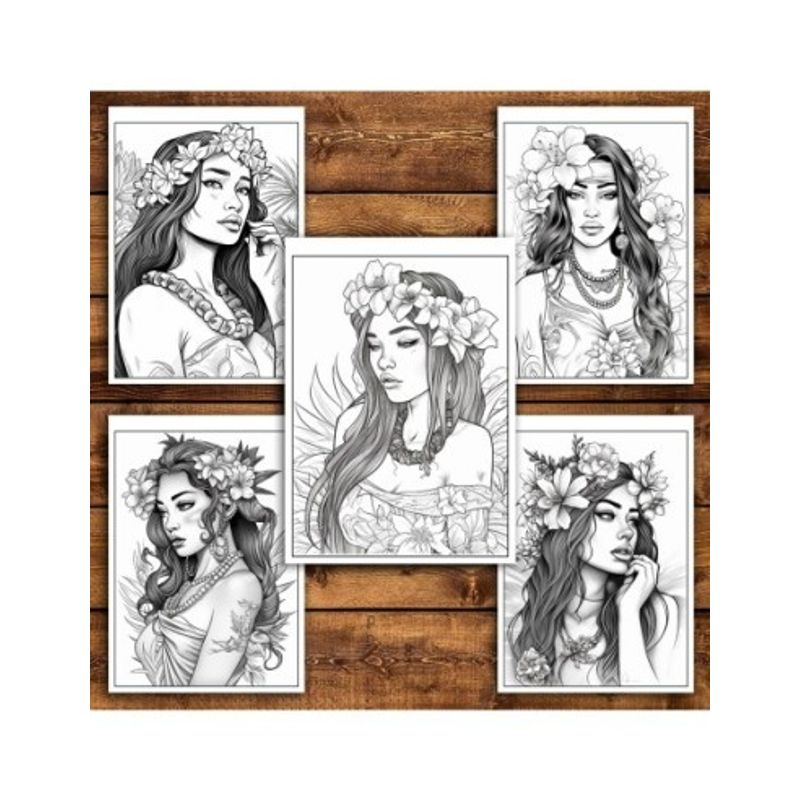 Carti si Birotica - Carti - Carti pentru copii - Carti de colorat - Carte de colorat pentru relaxare si antistres, 50 de ilustratii, Hawaian Girls, 106 pagini, A5 - Infinity.ro