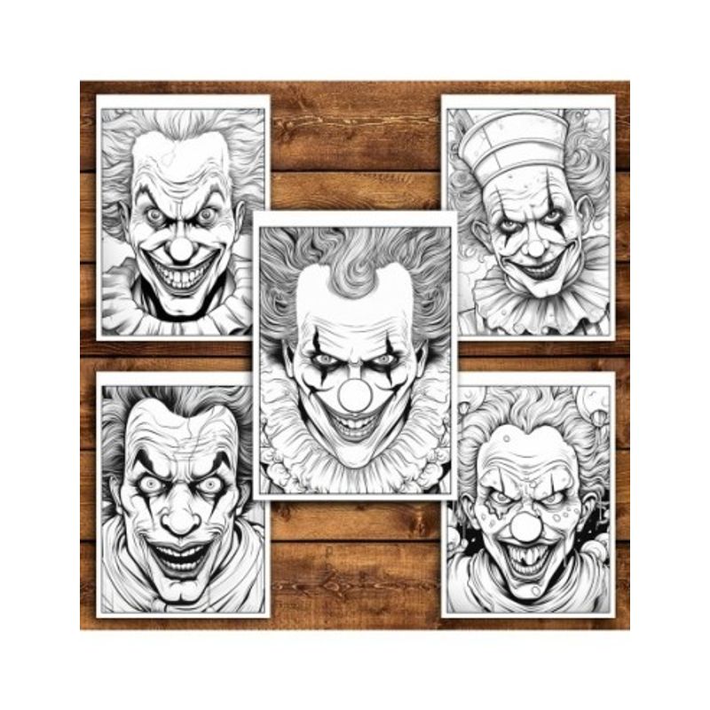 Carti si Birotica - Carti - Carti pentru copii - Carti de colorat - Carte de colorat pentru relaxare si antistres, 50 de ilustratii, Horror Clown Face, 106 pagini, A5 - Infinity.ro