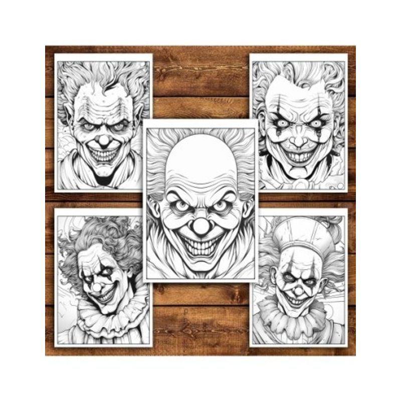 Carti si Birotica - Carti - Carti pentru copii - Carti de colorat - Carte de colorat pentru relaxare si antistres, 50 de ilustratii, Horror Clown Face, 106 pagini, A5 - Infinity.ro