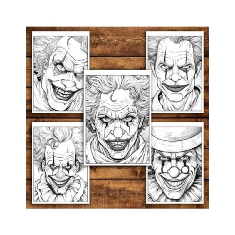 Carti si Birotica - Carti - Carti pentru copii - Carti de colorat - Carte de colorat pentru relaxare si antistres, 50 de ilustratii, Horror Clown Face, 106 pagini, A5 - Infinity.ro