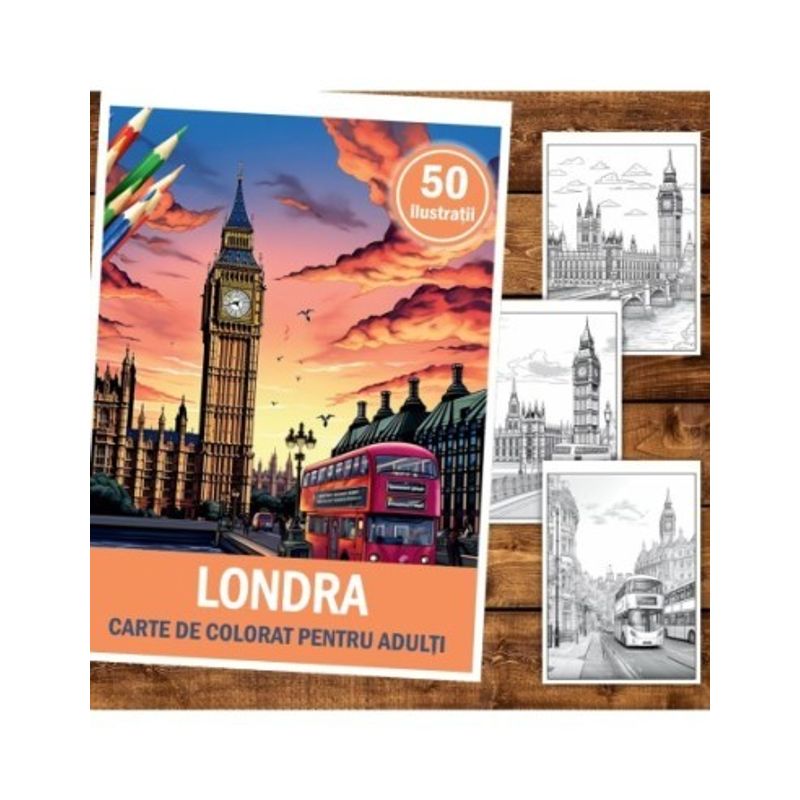 Carti si Birotica - Carti - Carti pentru copii - Carti de colorat - Carte de colorat pentru relaxare si antistres, 50 de ilustratii, Londra, 106 pagini, A5 - Infinity.ro