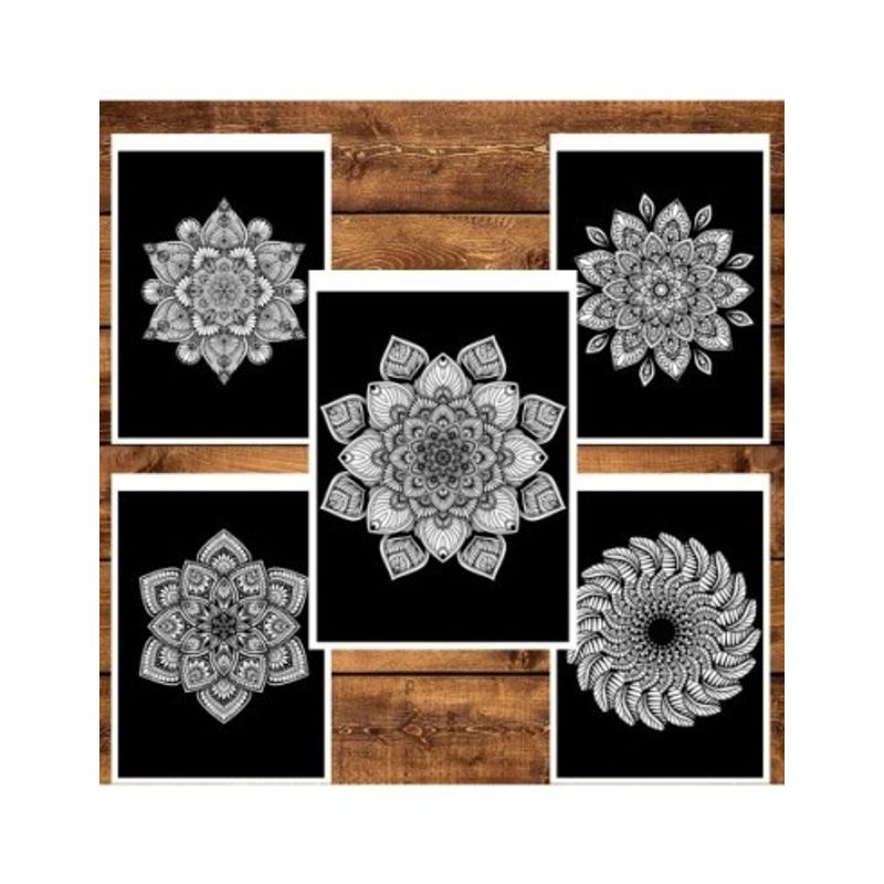 Carti si Birotica - Carti - Carti pentru copii - Carti de colorat - Carte de colorat pentru relaxare si antistres, 50 de ilustratii, Mandale cu fundal negru, 106 pagini, A5 - Infinity.ro