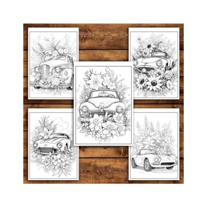 Carti si Birotica - Carti - Carti pentru copii - Carti de colorat - Carte de colorat pentru relaxare si antistres, 50 de ilustratii, Masini Florale - Volumul II, 106 pagini, A5 - Infinity.ro