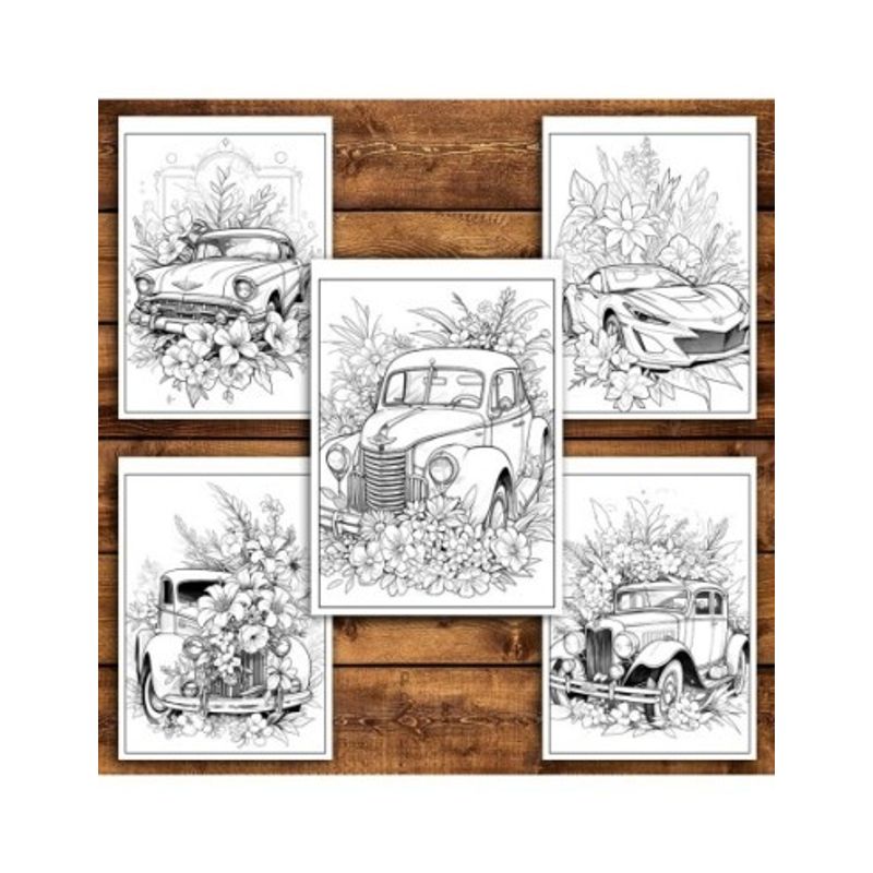 Carti si Birotica - Carti - Carti pentru copii - Carti de colorat - Carte de colorat pentru relaxare si antistres, 50 de ilustratii, Masini Florale - Volumul I, 106 pagini, A5 - Infinity.ro
