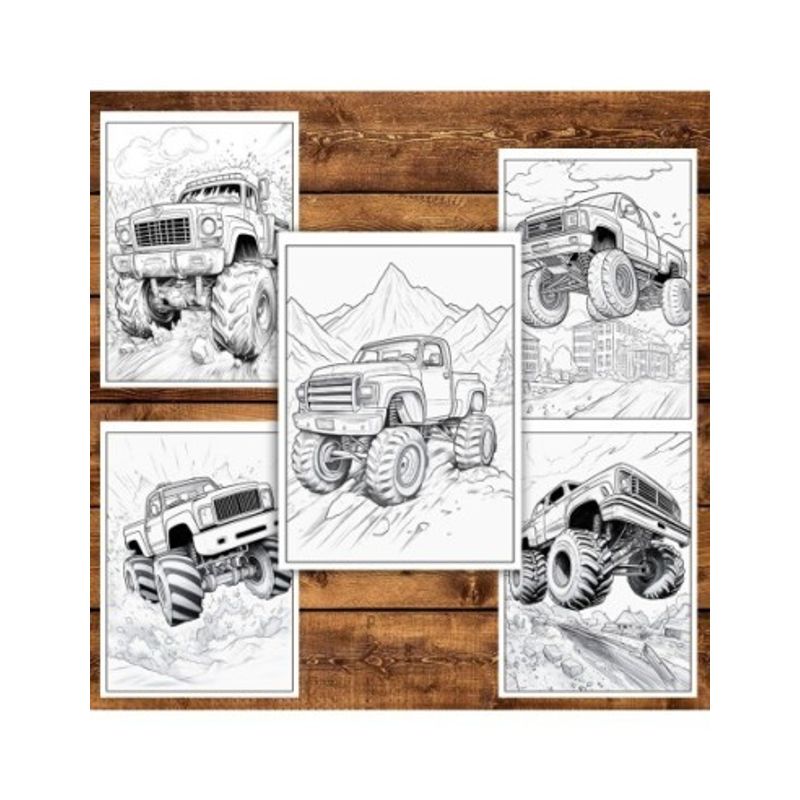 Carti si Birotica - Carti - Carti pentru copii - Carti de colorat - Carte de colorat pentru relaxare si antistres, 50 de ilustratii, Monster Trucks - Volumul II, 106 pagini, A5 - Infinity.ro