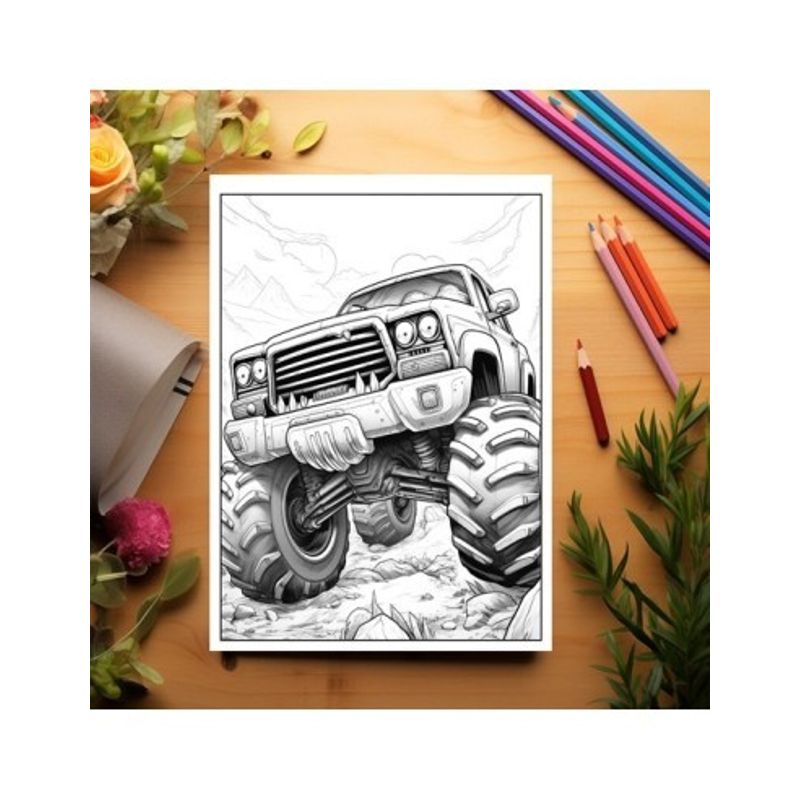 Carti si Birotica - Carti - Carti pentru copii - Carti de colorat - Carte de colorat pentru relaxare si antistres, 50 de ilustratii, Monster Trucks - Volumul II, 106 pagini, A5 - Infinity.ro