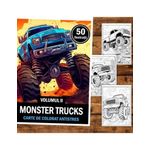 Carti si Birotica - Carti - Carti pentru copii - Carti de colorat - Carte de colorat pentru relaxare si antistres, 50 de ilustratii, Monster Trucks - Volumul II, 106 pagini, A5 - Infinity.ro