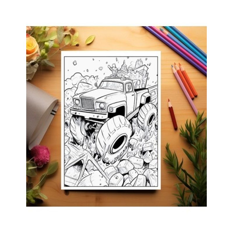 Carti si Birotica - Carti - Carti pentru copii - Carti de colorat - Carte de colorat pentru relaxare si antistres, 50 de ilustratii, Monster Trucks - Volumul I, 106 pagini, A5 - Infinity.ro