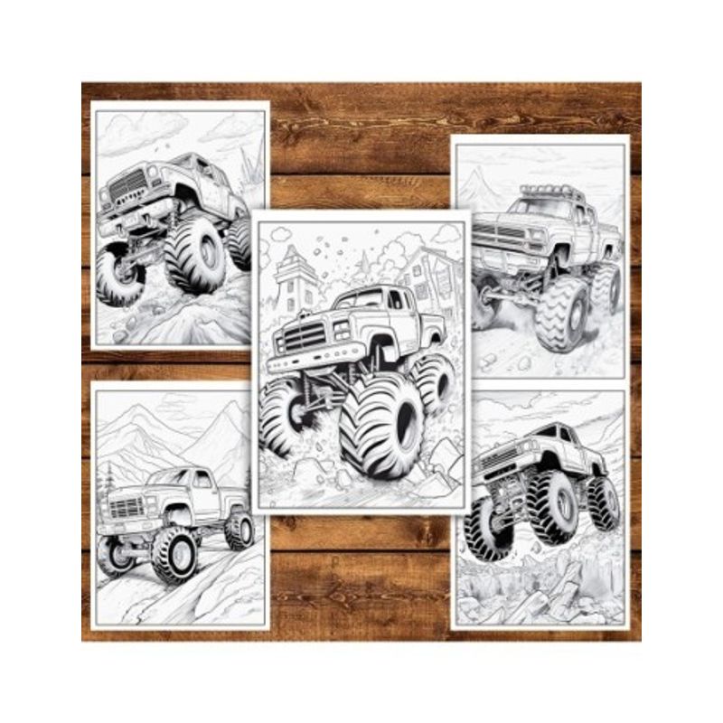 Carti si Birotica - Carti - Carti pentru copii - Carti de colorat - Carte de colorat pentru relaxare si antistres, 50 de ilustratii, Monster Trucks - Volumul I, 106 pagini, A5 - Infinity.ro