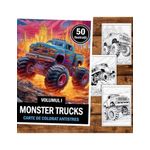 Carti si Birotica - Carti - Carti pentru copii - Carti de colorat - Carte de colorat pentru relaxare si antistres, 50 de ilustratii, Monster Trucks - Volumul I, 106 pagini, A5 - Infinity.ro