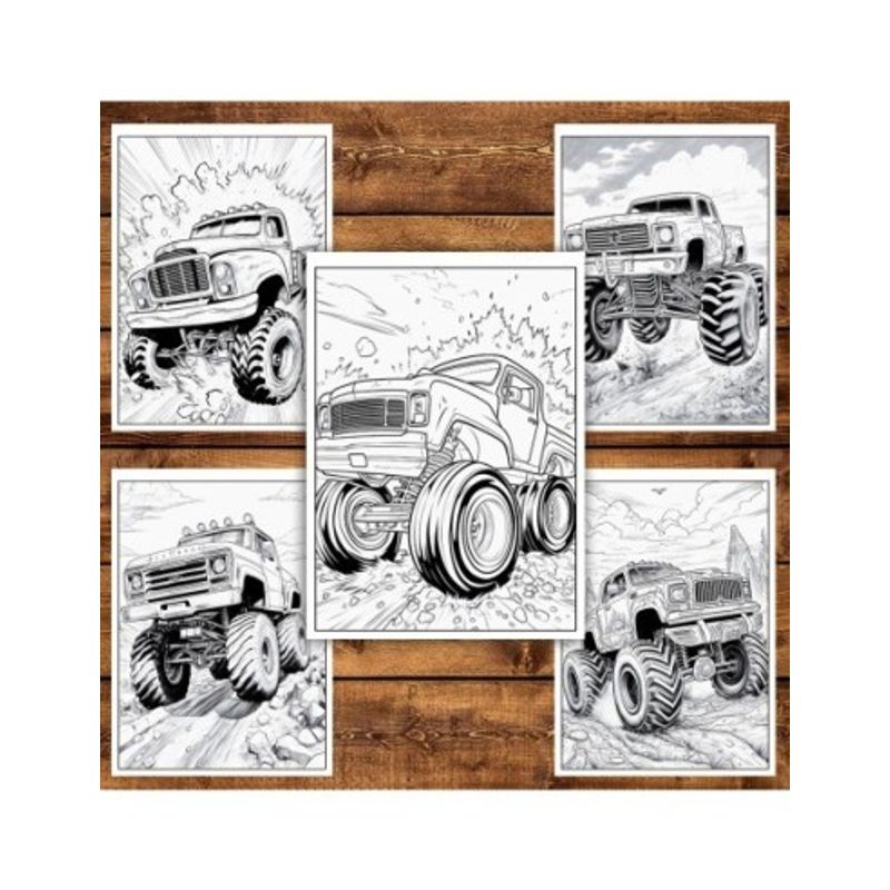 Carti si Birotica - Carti - Carti pentru copii - Carti de colorat - Carte de colorat pentru relaxare si antistres, 50 de ilustratii, Monster Trucks - Volumul I, 106 pagini, A5 - Infinity.ro