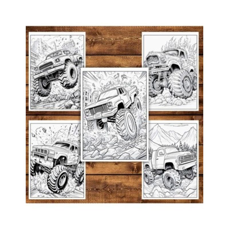 Carti si Birotica - Carti - Carti pentru copii - Carti de colorat - Carte de colorat pentru relaxare si antistres, 50 de ilustratii, Monster Trucks - Volumul I, 106 pagini, A5 - Infinity.ro