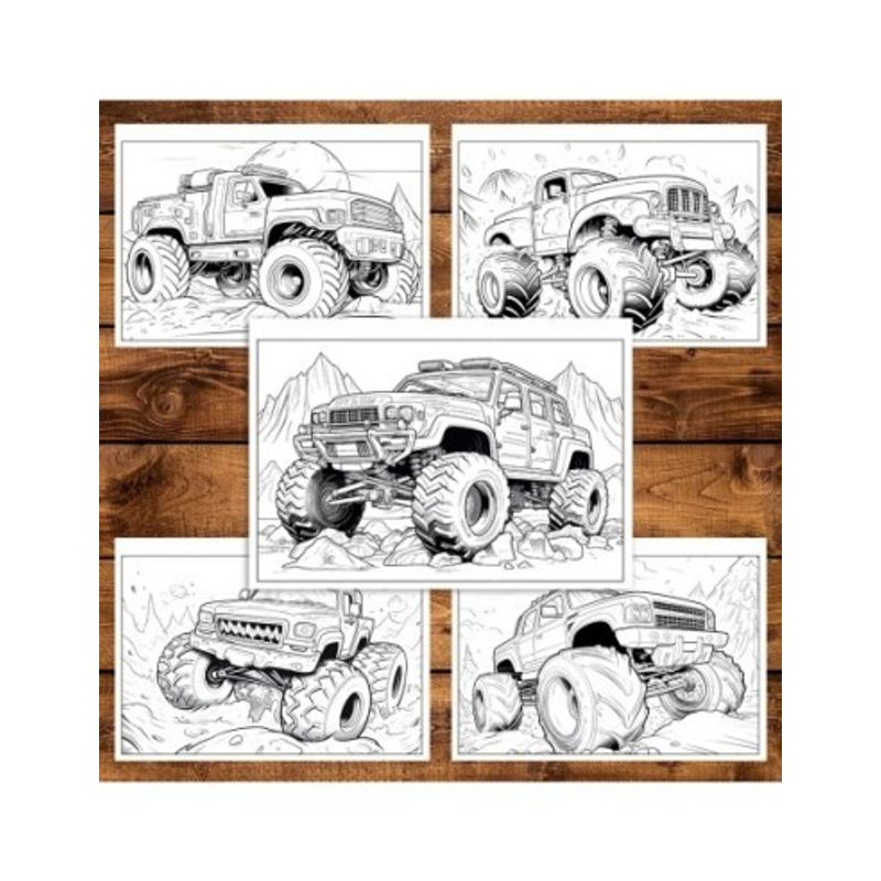Carti si Birotica - Carti - Carti pentru copii - Carti de colorat - Carte de colorat pentru relaxare si antistres, 50 de ilustratii, Monster Trucks - Volumul IV, 106 pagini, A5 - Infinity.ro
