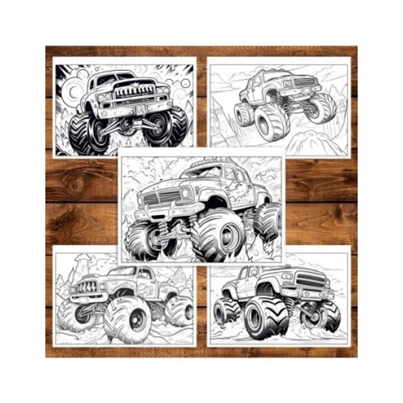 Carti si Birotica - Carti - Carti pentru copii - Carti de colorat - Carte de colorat pentru relaxare si antistres, 50 de ilustratii, Monster Trucks - Volumul IV, 106 pagini, A5 - Infinity.ro